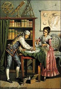 Caroline and William Herschel at work.