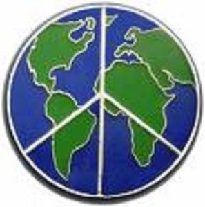 world globe with peace symbol