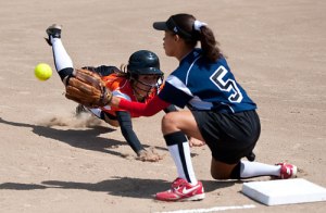 Girls playing baseball